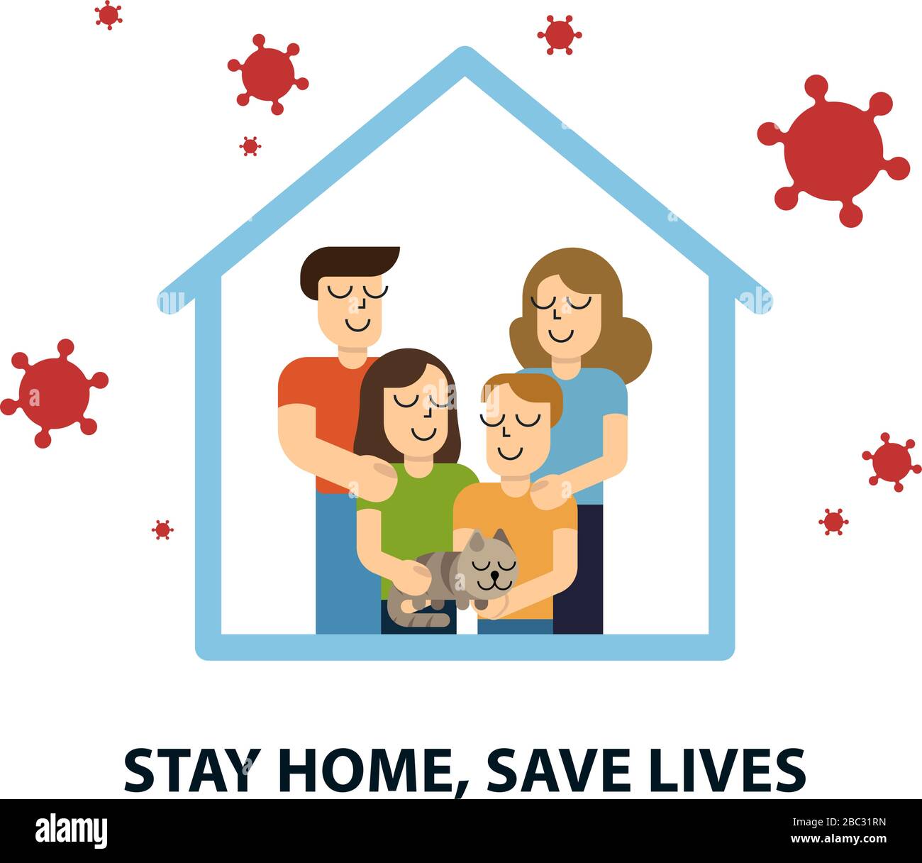 Stay at home awareness social media campaign and coronavirus prevention family smiling and staying together. Vector illustration Stock Vector