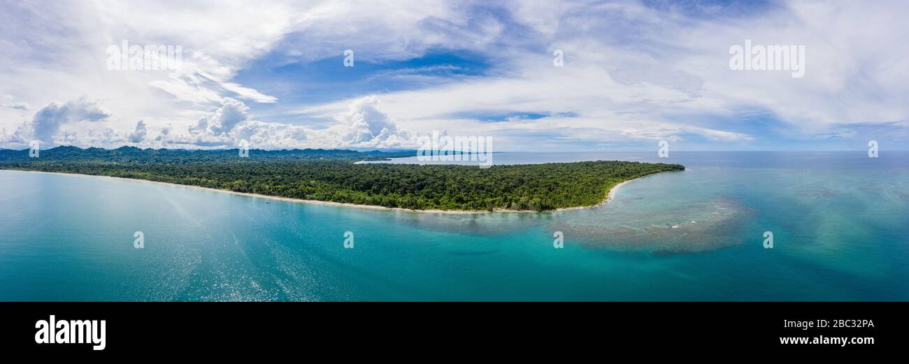 Aerial panoramic view of Cahuita National Park along the southern Caribbean coast of Costa Rica. Stock Photo