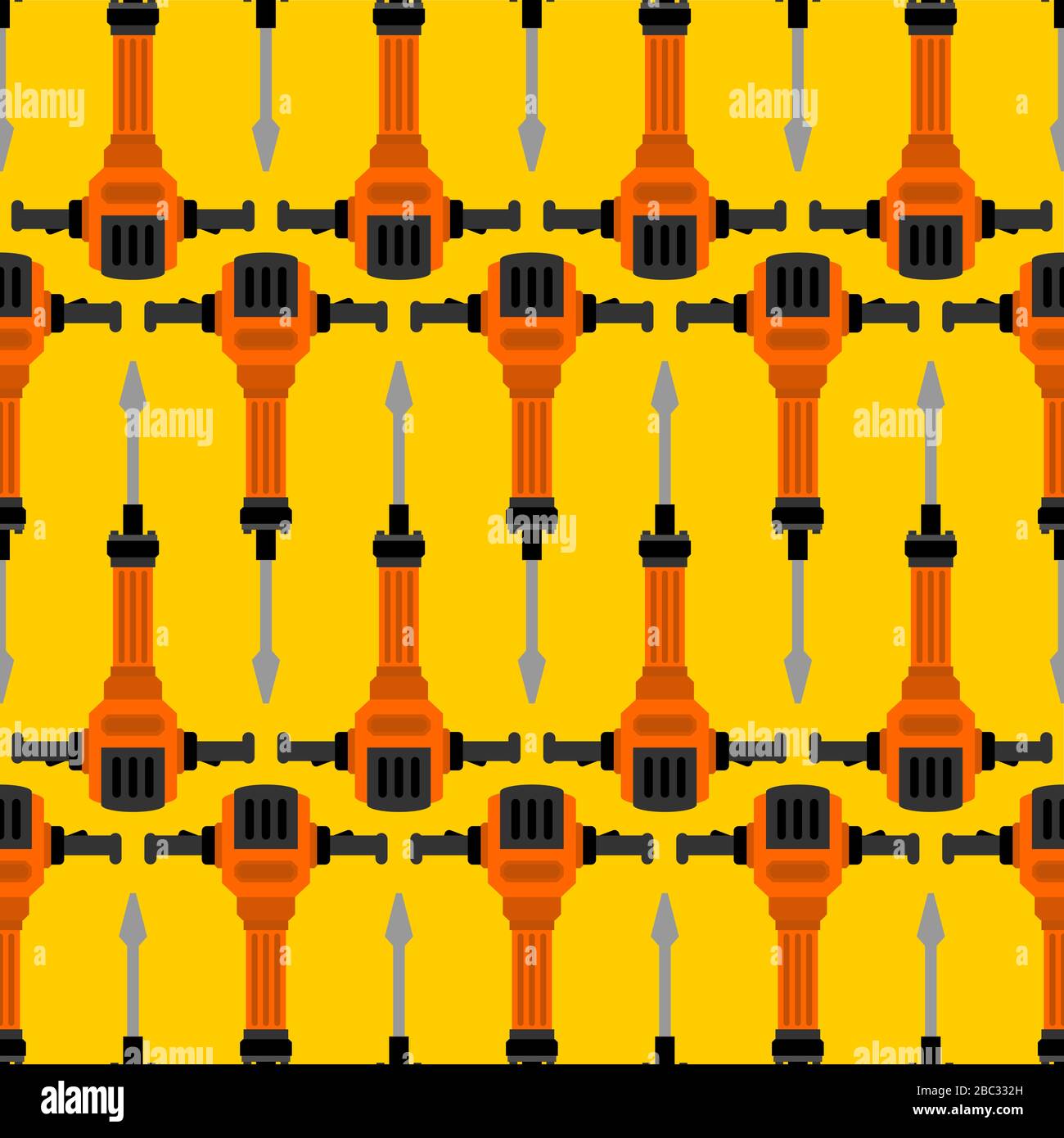 Jackhammer pattern seamless. Road worker tool background. vector texture Stock Vector