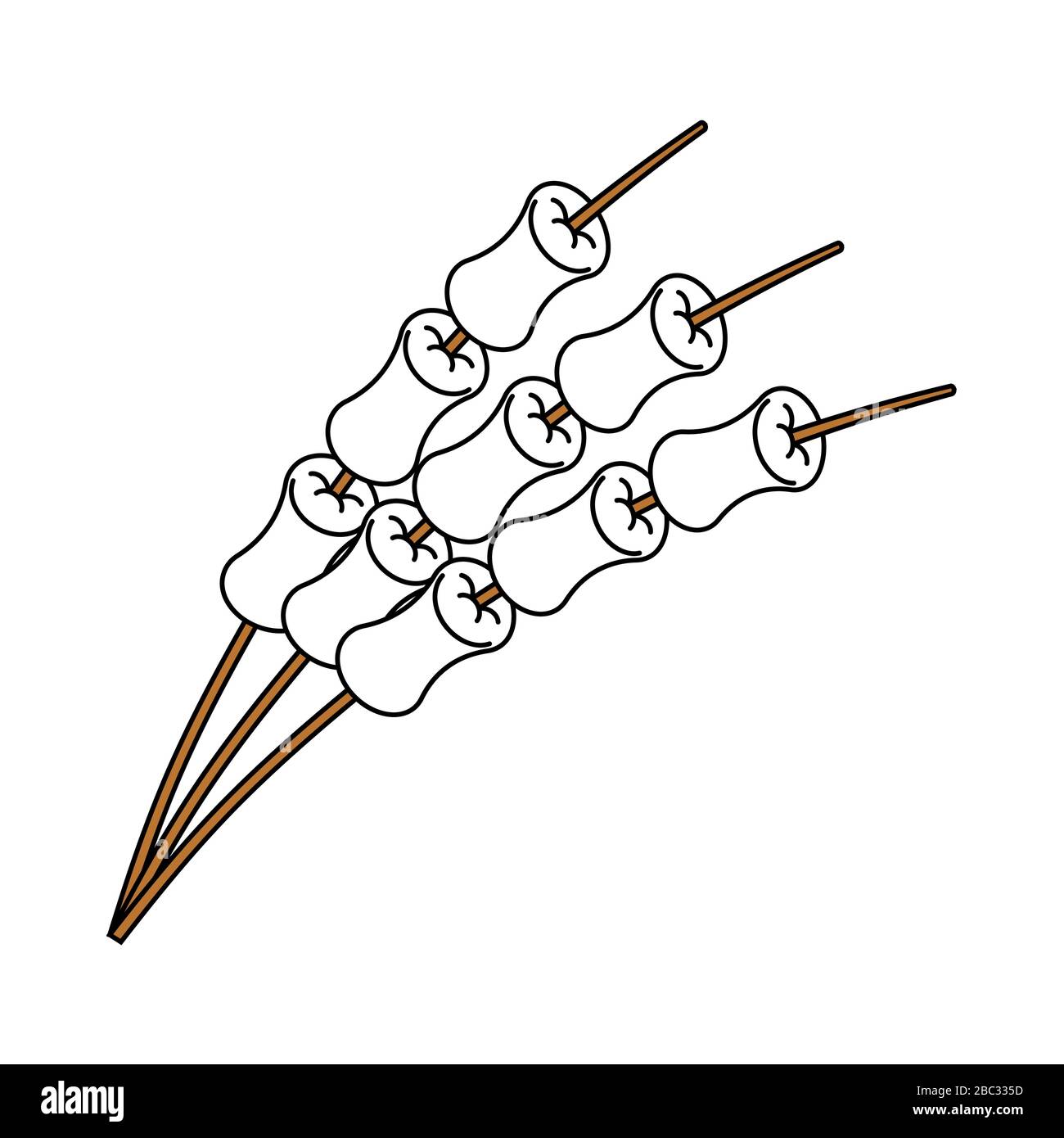 Marshmallow on stick isolated. Camping food Sweets. vector illustration