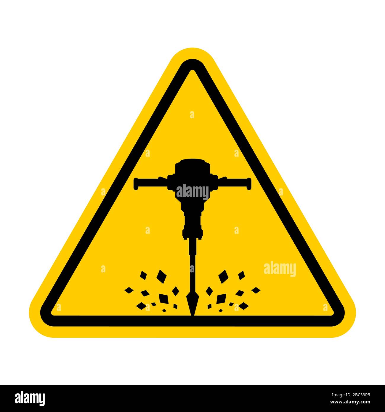 Attention Roadworks. Caution Jackhammer. Yellow triangle road sign