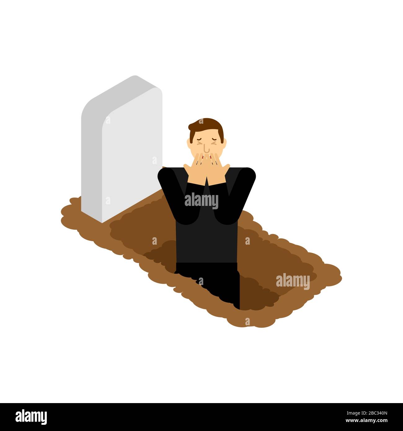 Man is standing in grave. Guy in grave pit. vector illustration Stock Vector