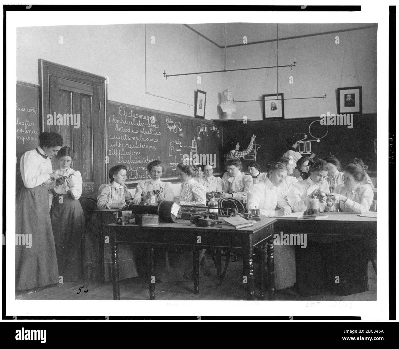 Group of young women studying electro-magnets in normal school, Washington, D.C. Stock Photo