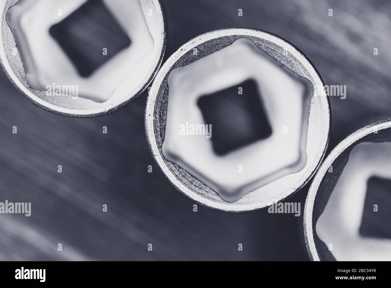 Close up of socket wrenches - top view Stock Photo