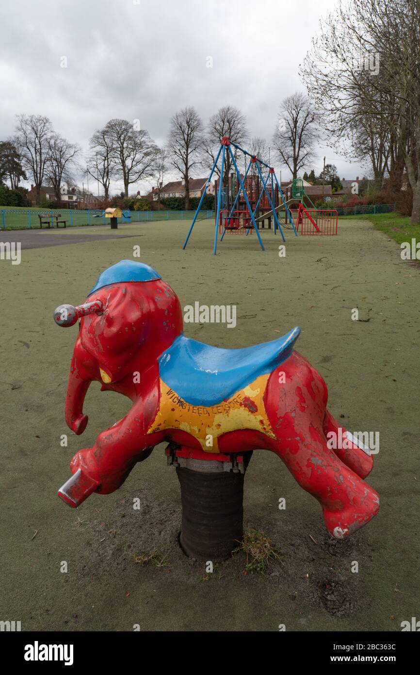 Deserted public playground during Coronavirus Pandemic. April 2020. Wordsley, West Midlands. UK Stock Photo