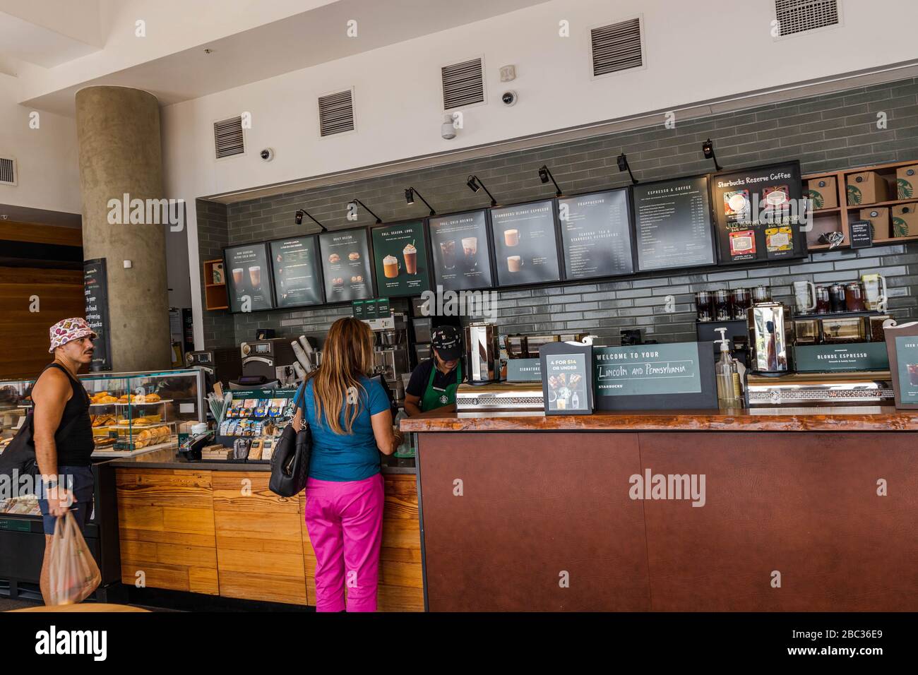 Beautiful interior of Starbucks coffee. Eating out concept. Miami. USA