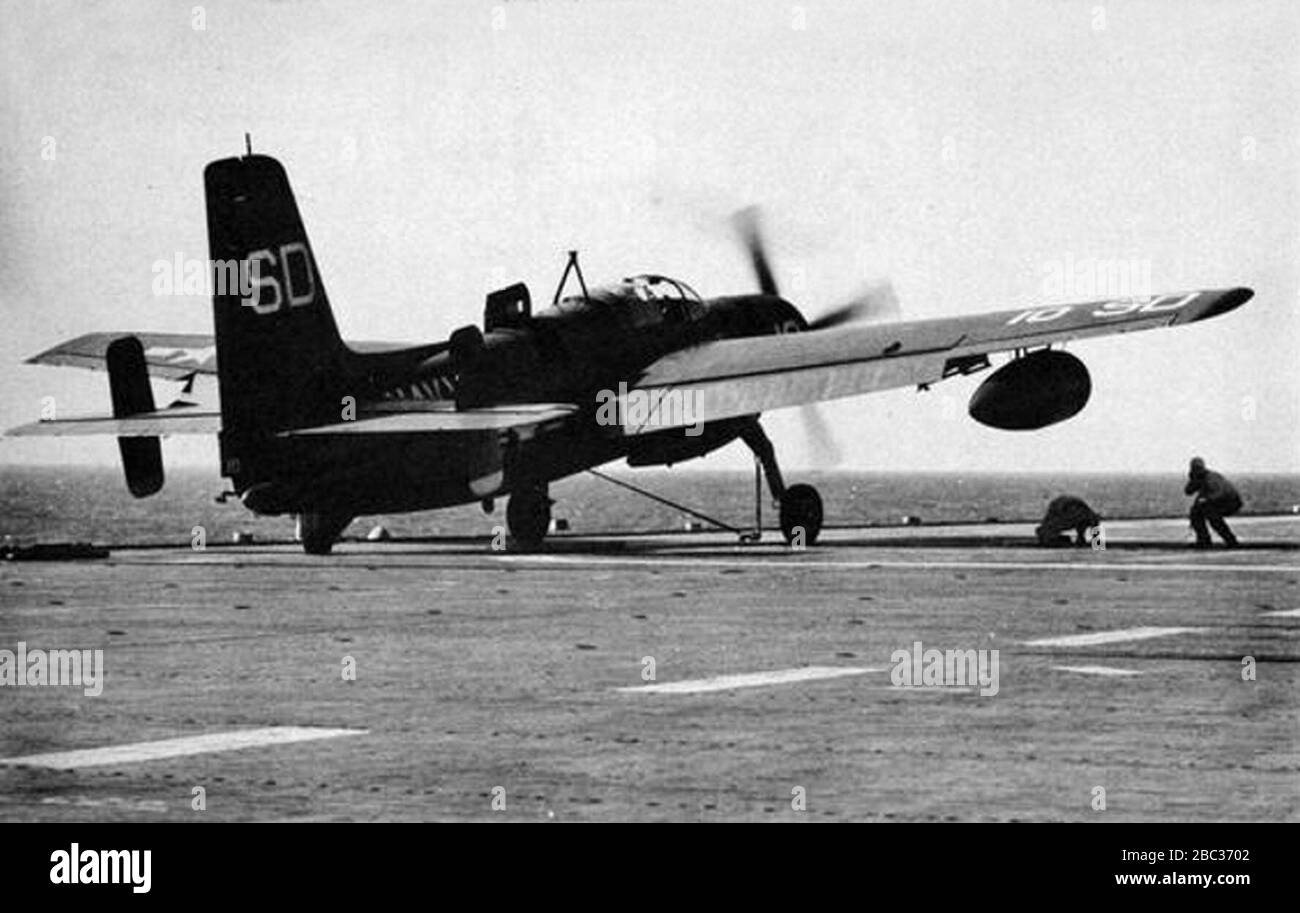 Grumman AF-2S of VS-36 is launched from USS Gilbert Islands (CVE-107 ...