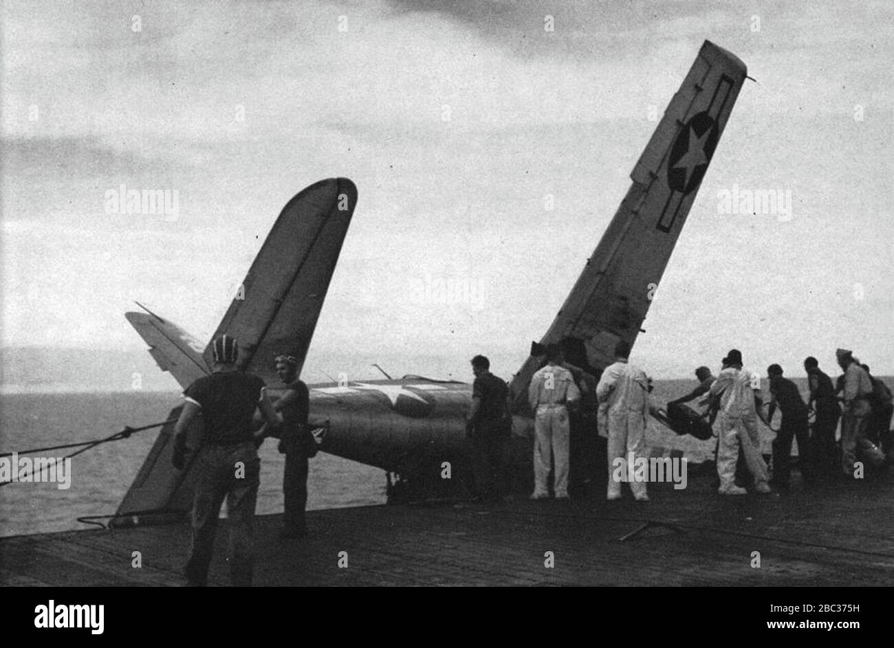 Grumman F6F Hellcat crash aboard USS Hancock (CV-19), circa in 1944 ...