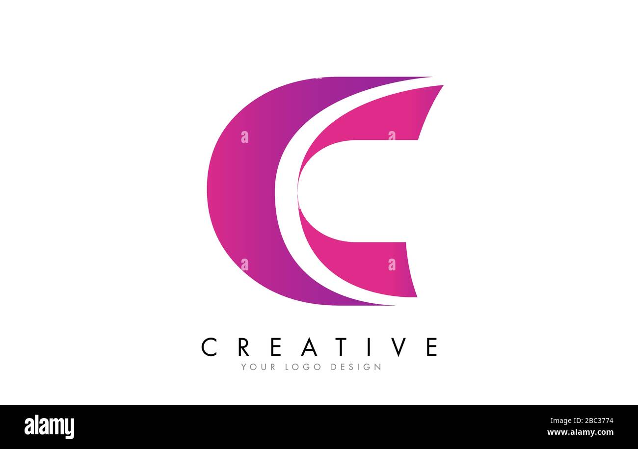 C Letter Logo Design with Ribbon Effect and Bright Pink Gradient ...