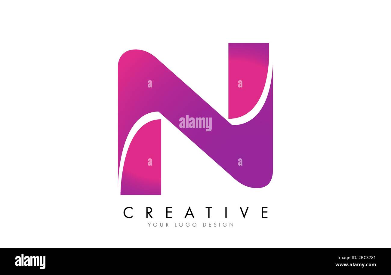 N Letter Logo Design with Ribbon Effect and Bright Pink Gradient ...