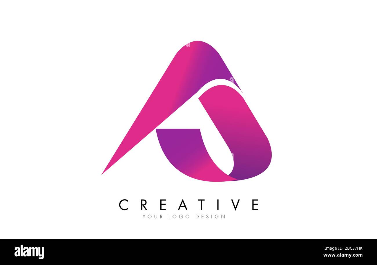 A Letter Logo Design with Ribbon Effect and Bright Pink Gradient ...