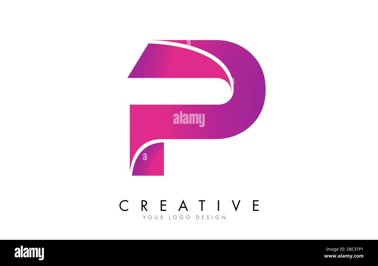 P Letter Logo Design with Ribbon Effect and Bright Pink Gradient ...