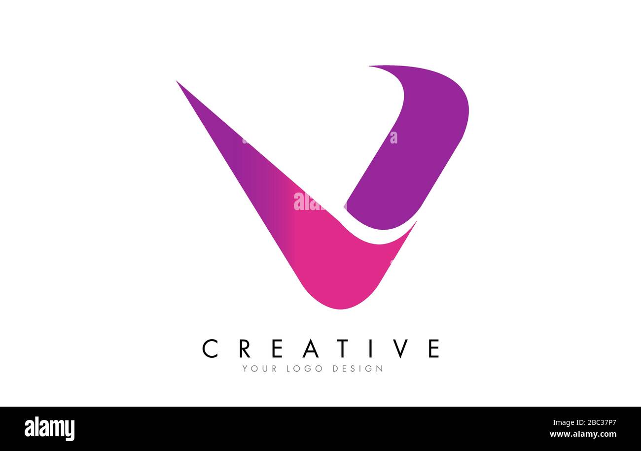 V Letter Logo Design with Ribbon Effect and Bright Pink Gradient ...