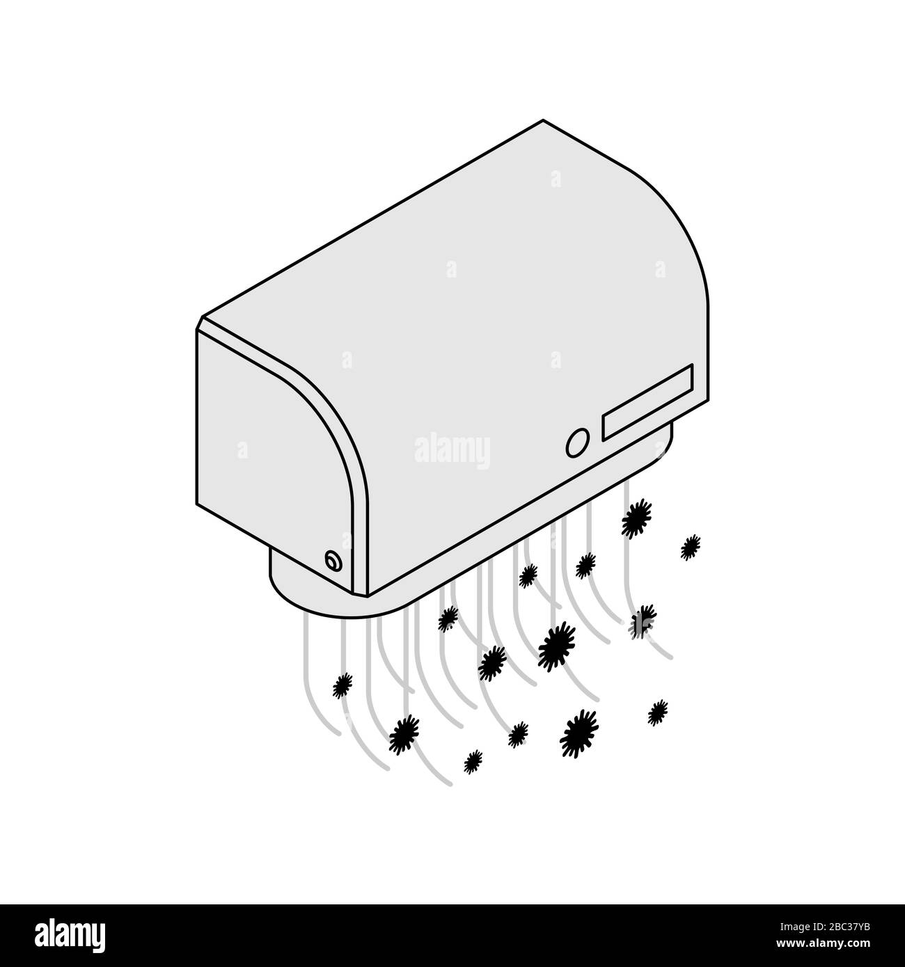 Hand dryer and microbe. hygiene bathroom and bacteria. vector