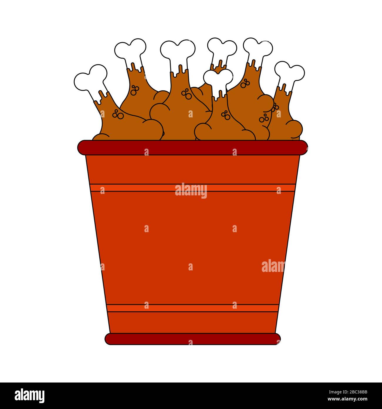 Bucket of fried chicken legs isolated. vector illustration Stock Vector