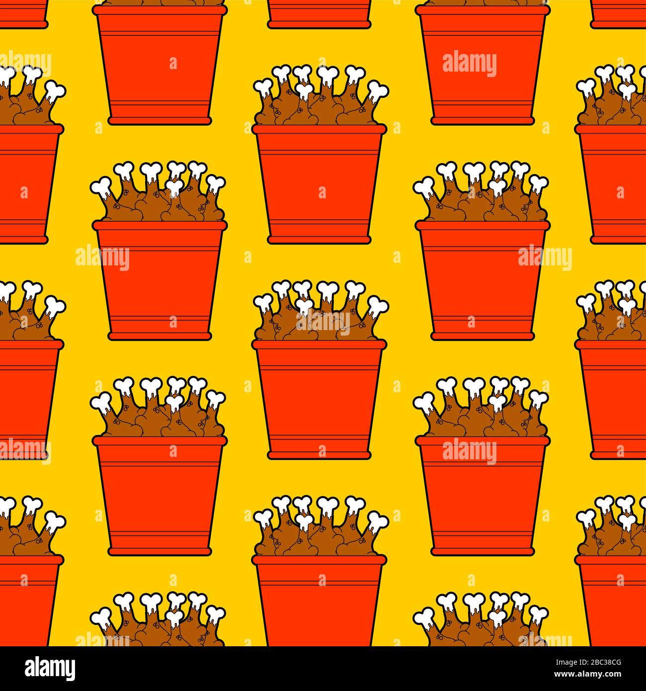 Bucket of fried chicken legs pattern seamless. vector background Stock Vector