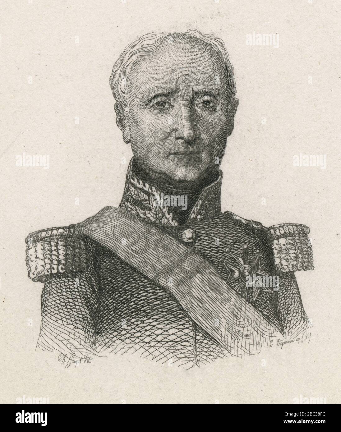 Antique engraving, Thomas Robert Bugeaud. Thomas Robert Bugeaud (1784-1849), Marquis of La Piconnerie, Duke of Isly, is a French soldier, Marshal of France, and Governor General of Algeria. SOURCE: ORIGINAL ENGRAVING Stock Photo