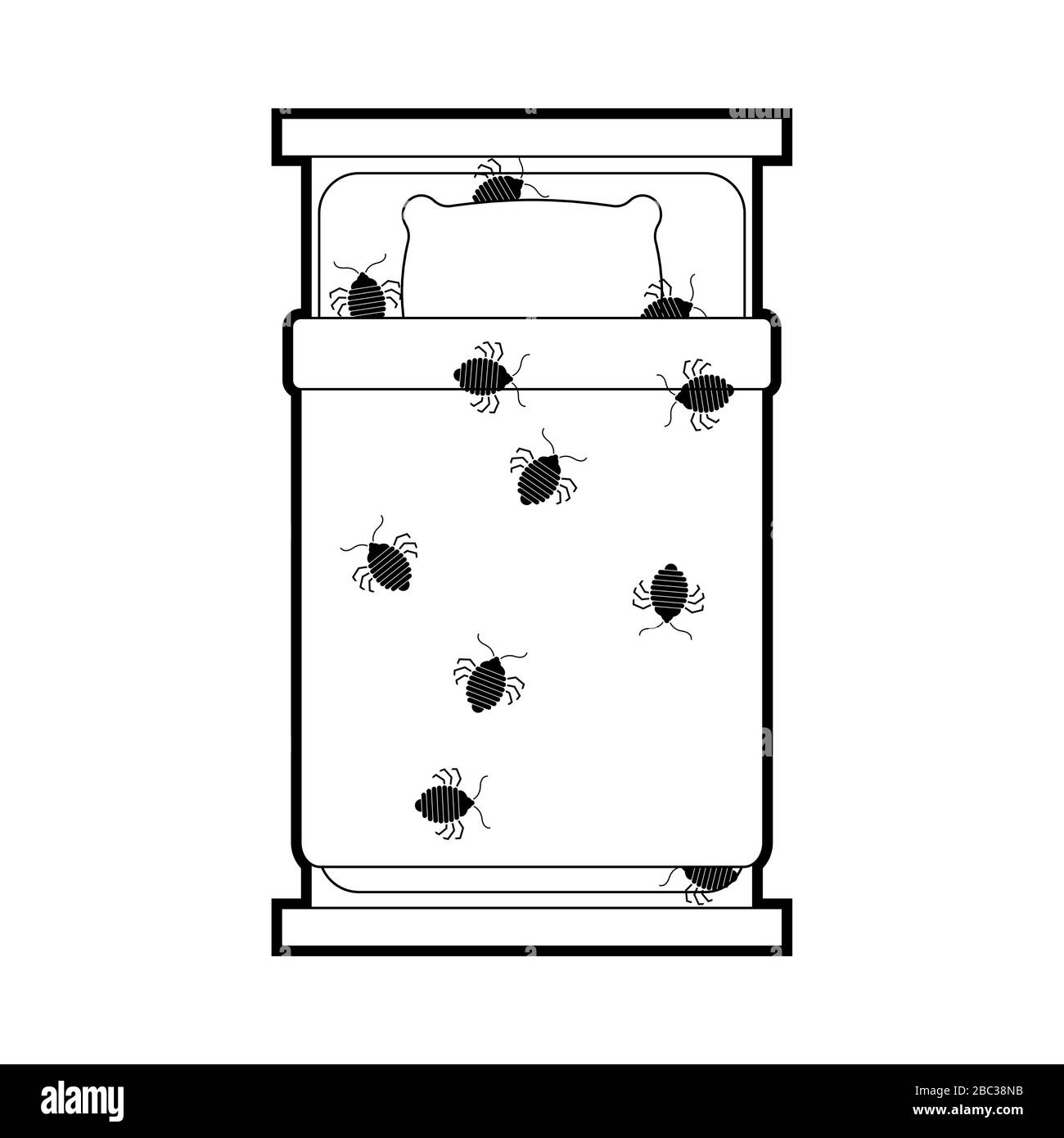 Bedbug in bed. chinch insect vector illustration Stock Vector