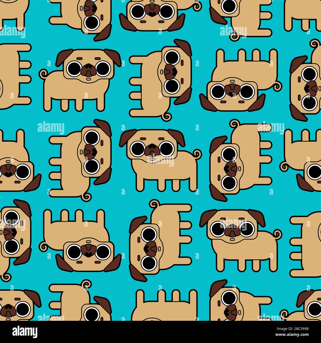 Cute Pug pattern seamless. nice dog background. Pet vector texture ...