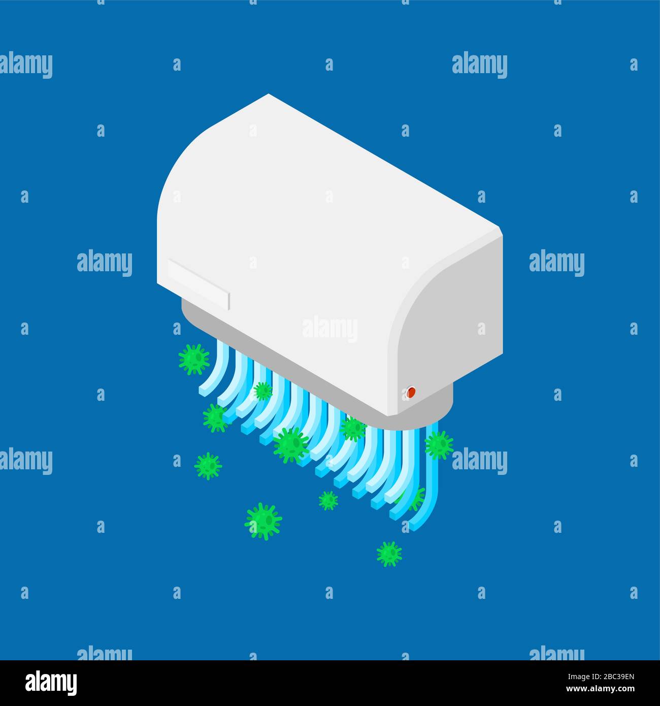Hand dryer and microbe. hygiene bathroom and bacteria. vector