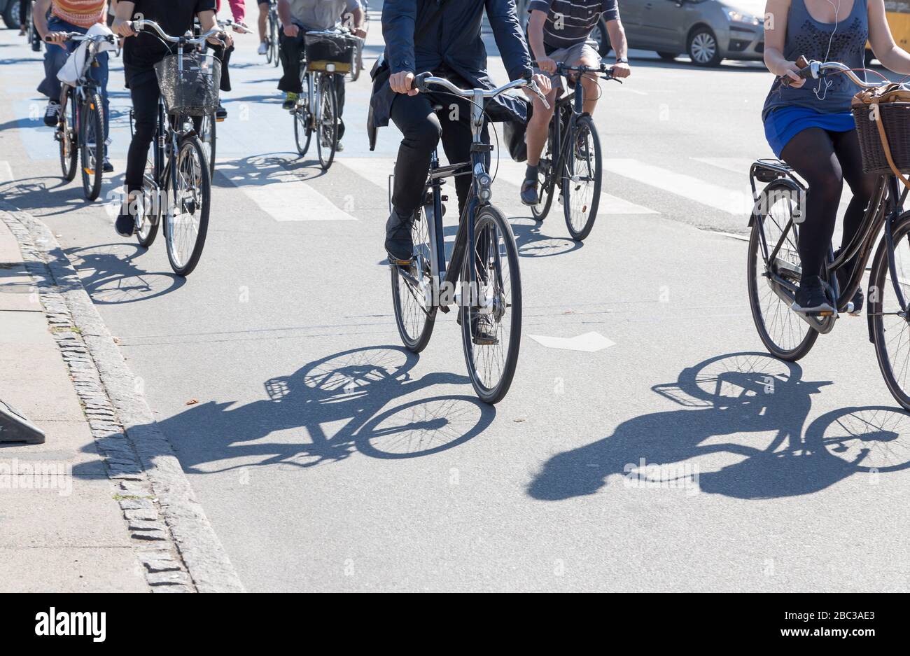 cyclists on bicycle lane in Copenhagen Stock Photo