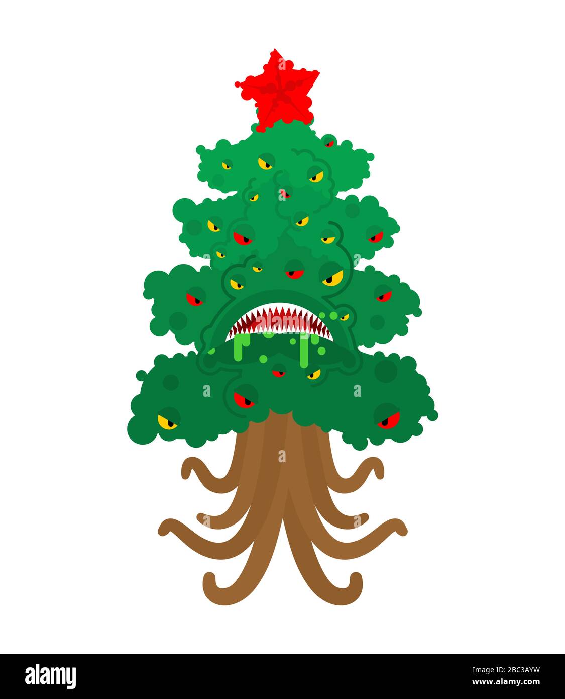 Christmas tree monster. Fir mutant. Angry Xmas and New Year vector illustration Stock Vector