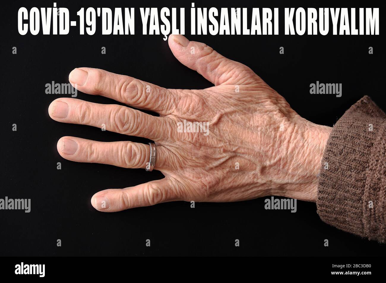 covid-19 virus and the elderly, Turkish warning studies on elderly, Stock Photo