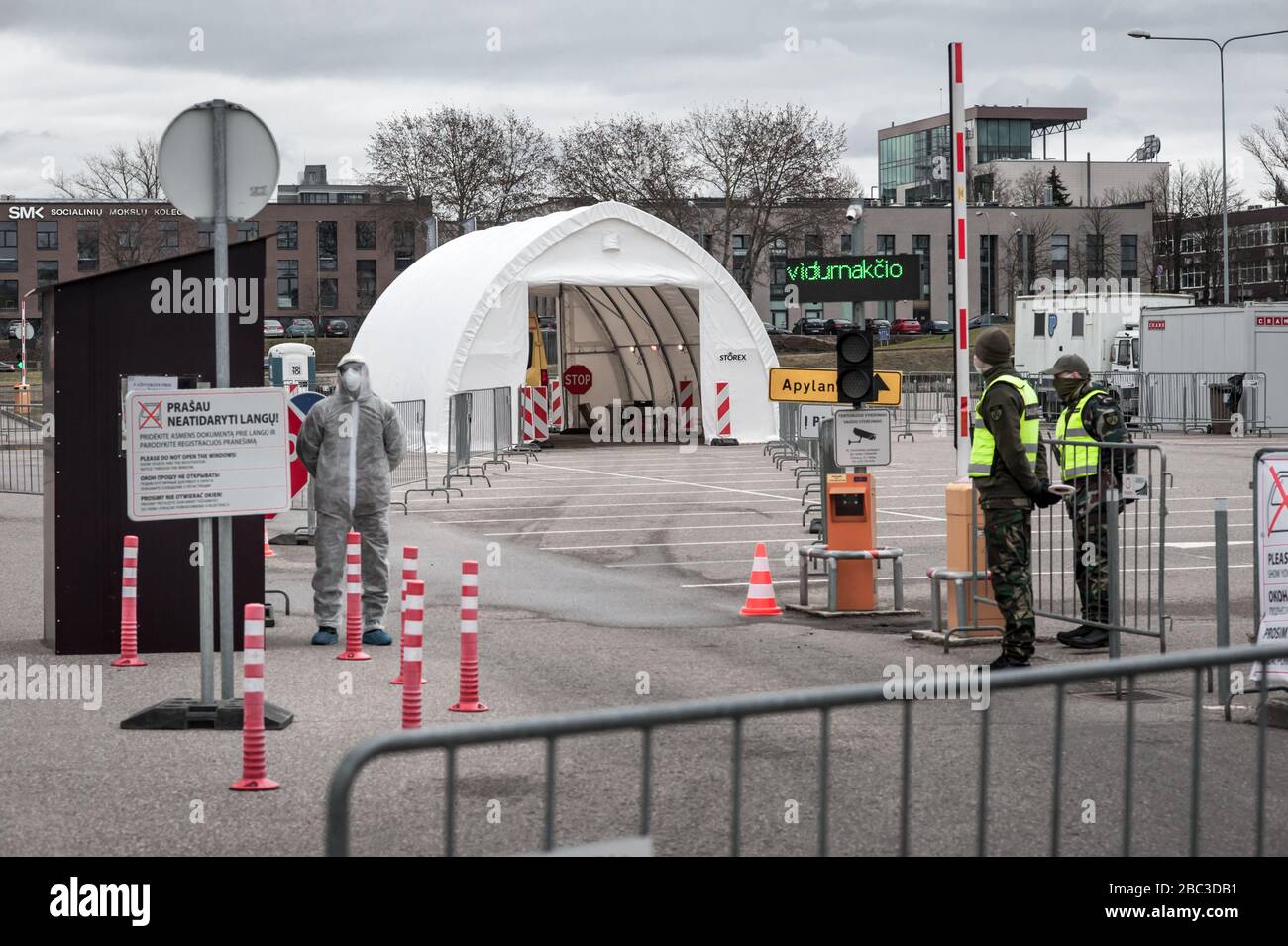 A drive through coronavirus / COVID-19 testing centre in Vilnius, the capital city of Lithuania. Stock Photo