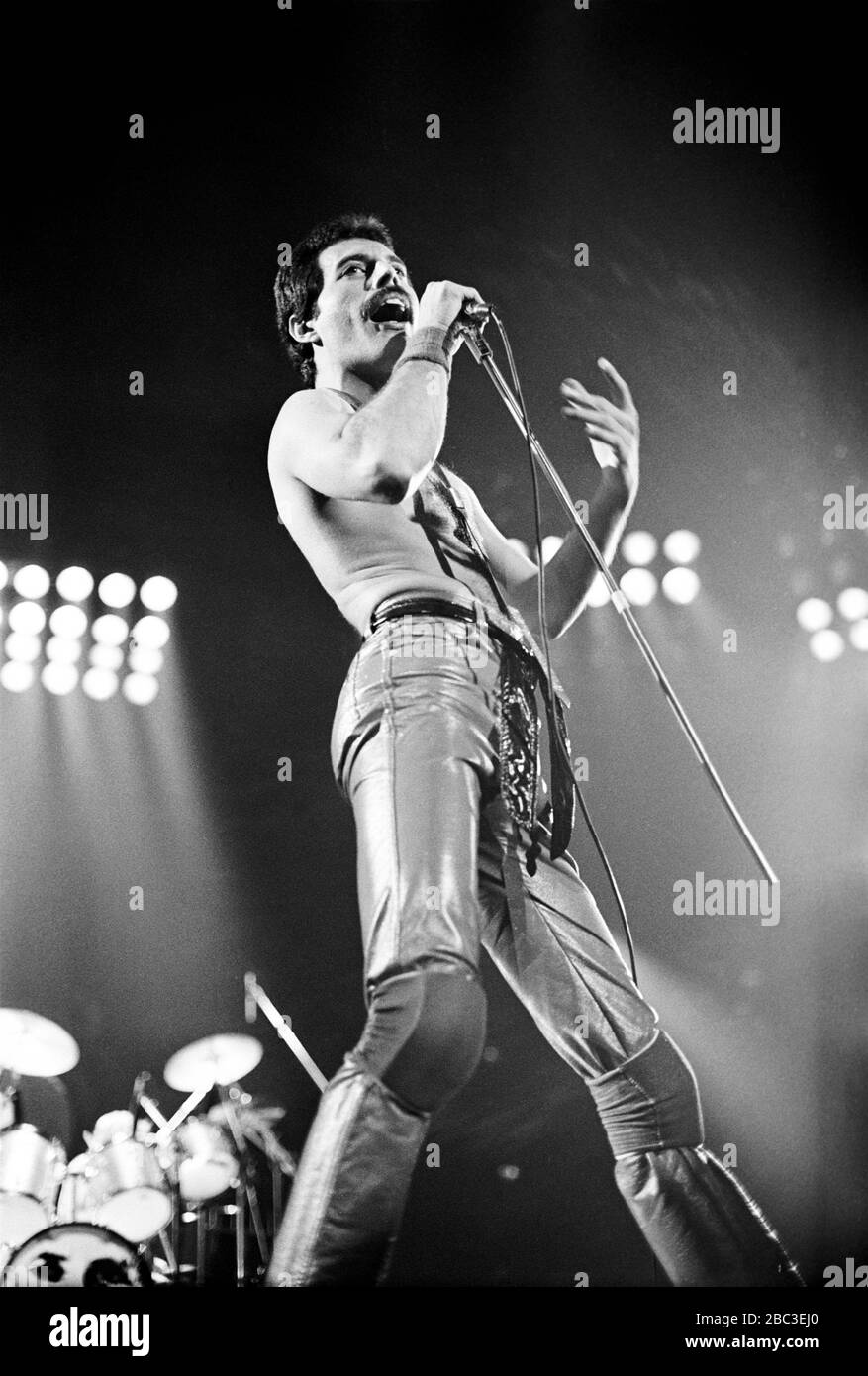 Freddie Mercury of Queen performing at the Spectrum in Philadelphia, PA