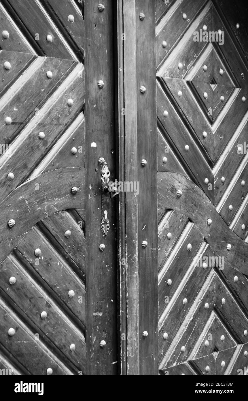 ancients doors close up view within the historical streets of Prague Stock Photo