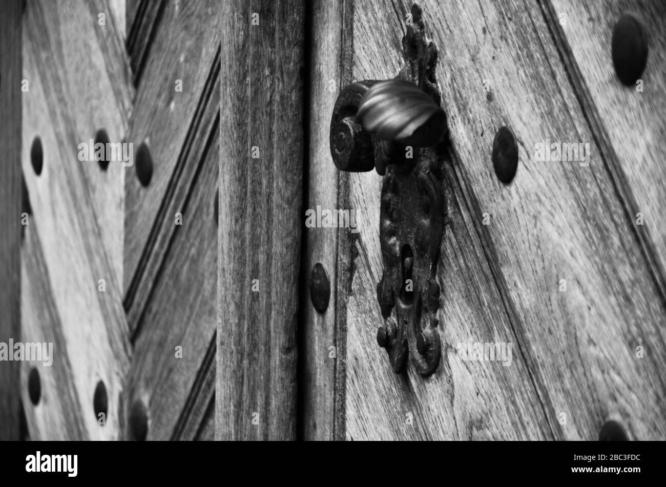 ancients doors close up view within the historical streets of Prague Stock Photo