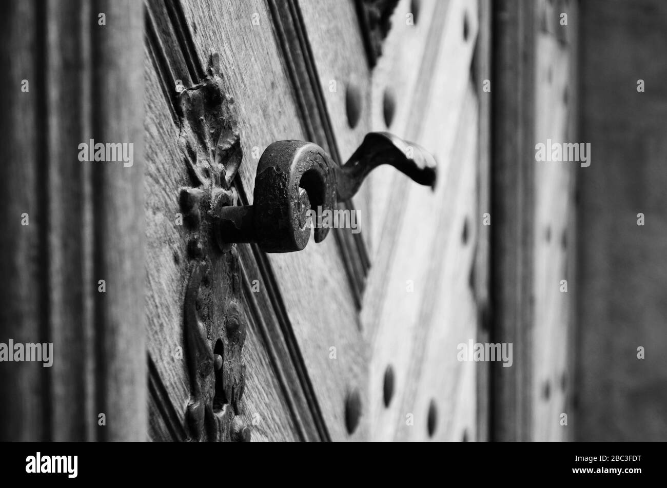 ancients doors close up view within the historical streets of Prague Stock Photo