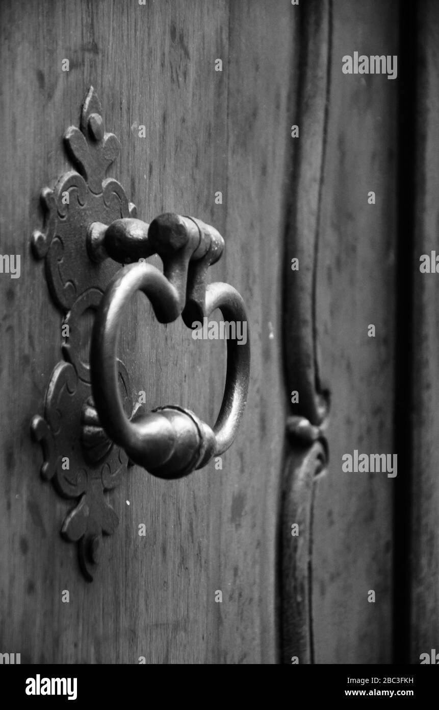 ancients doors close up view within the historical streets of Prague Stock Photo