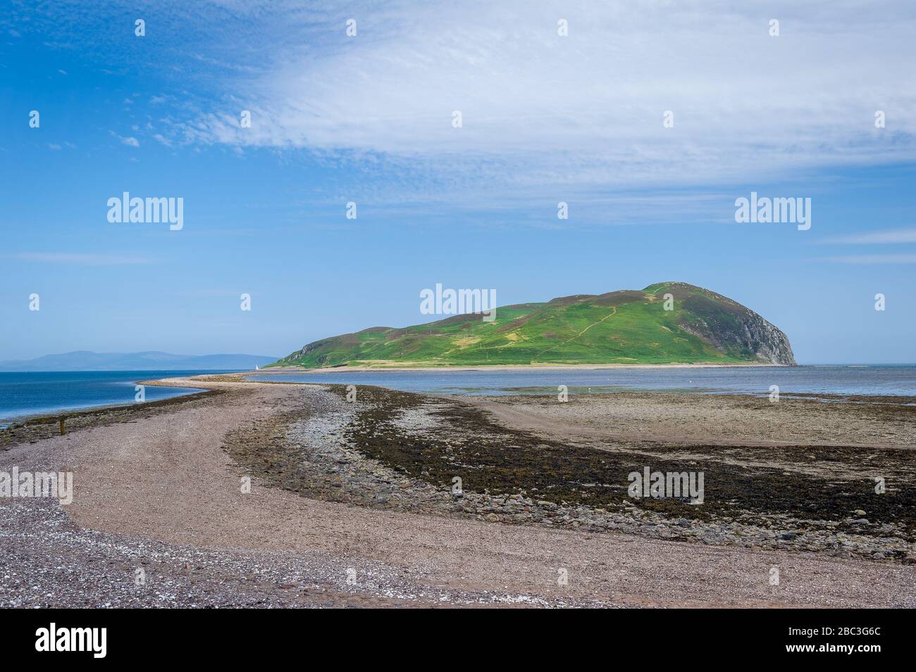 Low tide connection to Davaar island. Campbeltown, Scotland Stock Photo