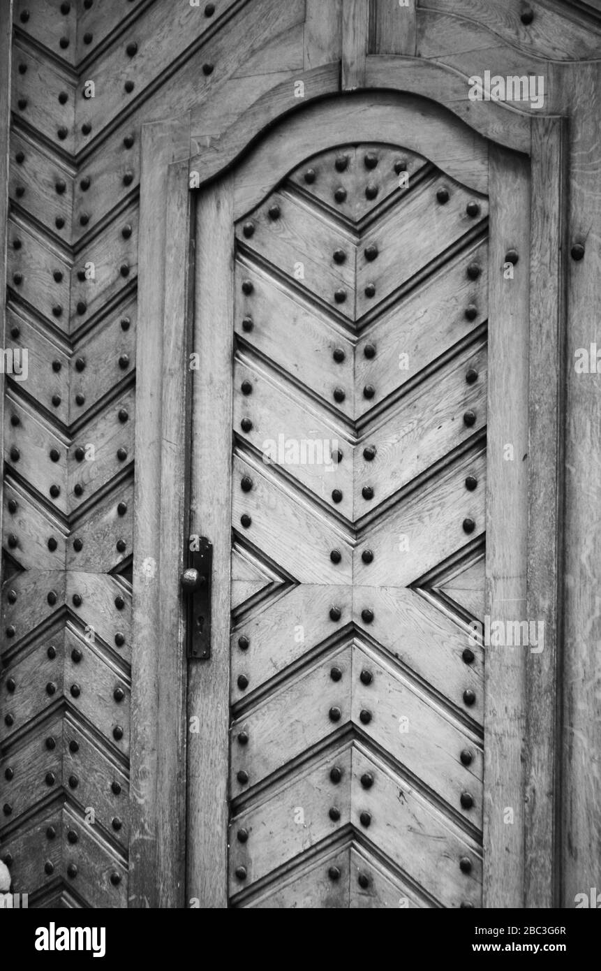 ancients doors close up view within the historical streets of Prague Stock Photo