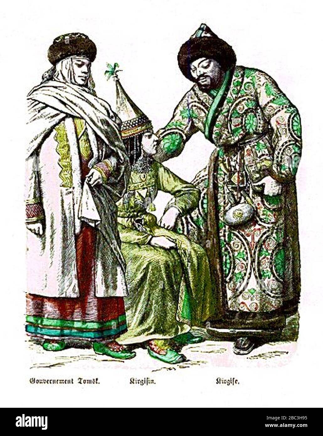 Guberniya of Tomsk Kirghiz Woman and Man. Stock Photo