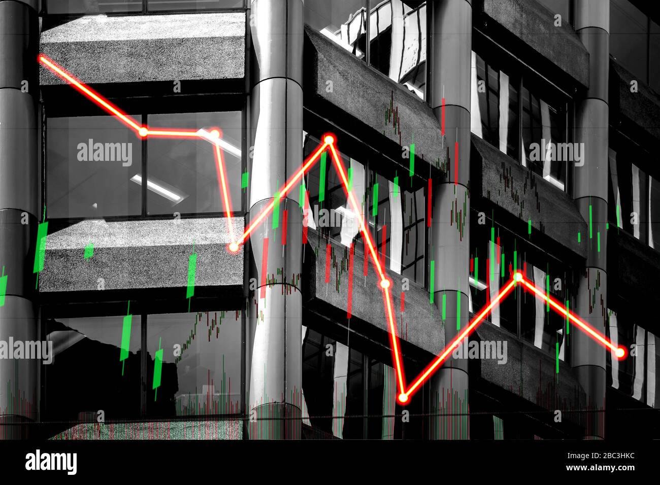 Index graph chart with buildings background double exposure. Financial ...