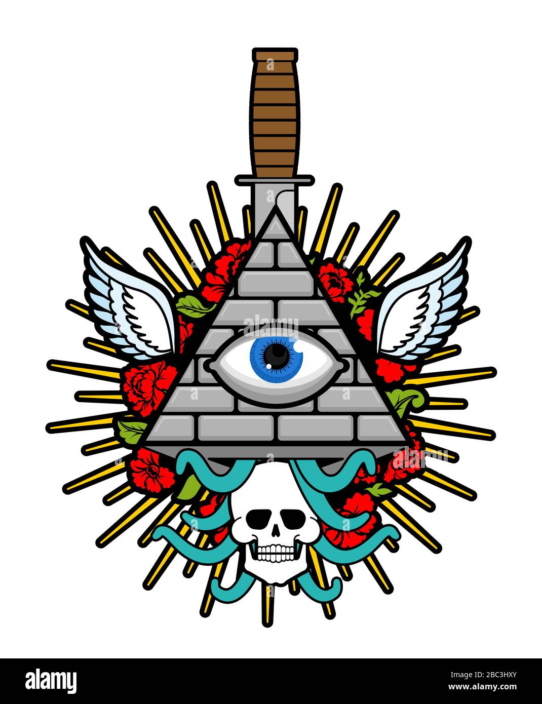 Pyramid with an eye. All-seeing eye. Symbol of world government. Illuminati conspiracy theory. sacred sign Stock Vector
