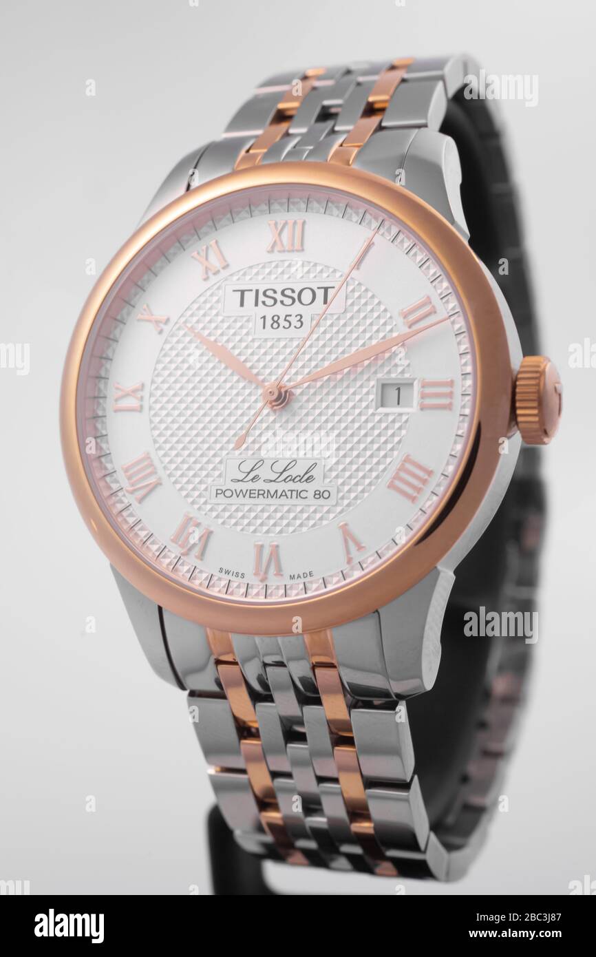 Le Locle, Switzerland 15.01.2020 - Tissot woman watch stainless steel case,  gold PVD coating white clock face dial, metal bracelet, swiss quartz Stock  Photo - Alamy