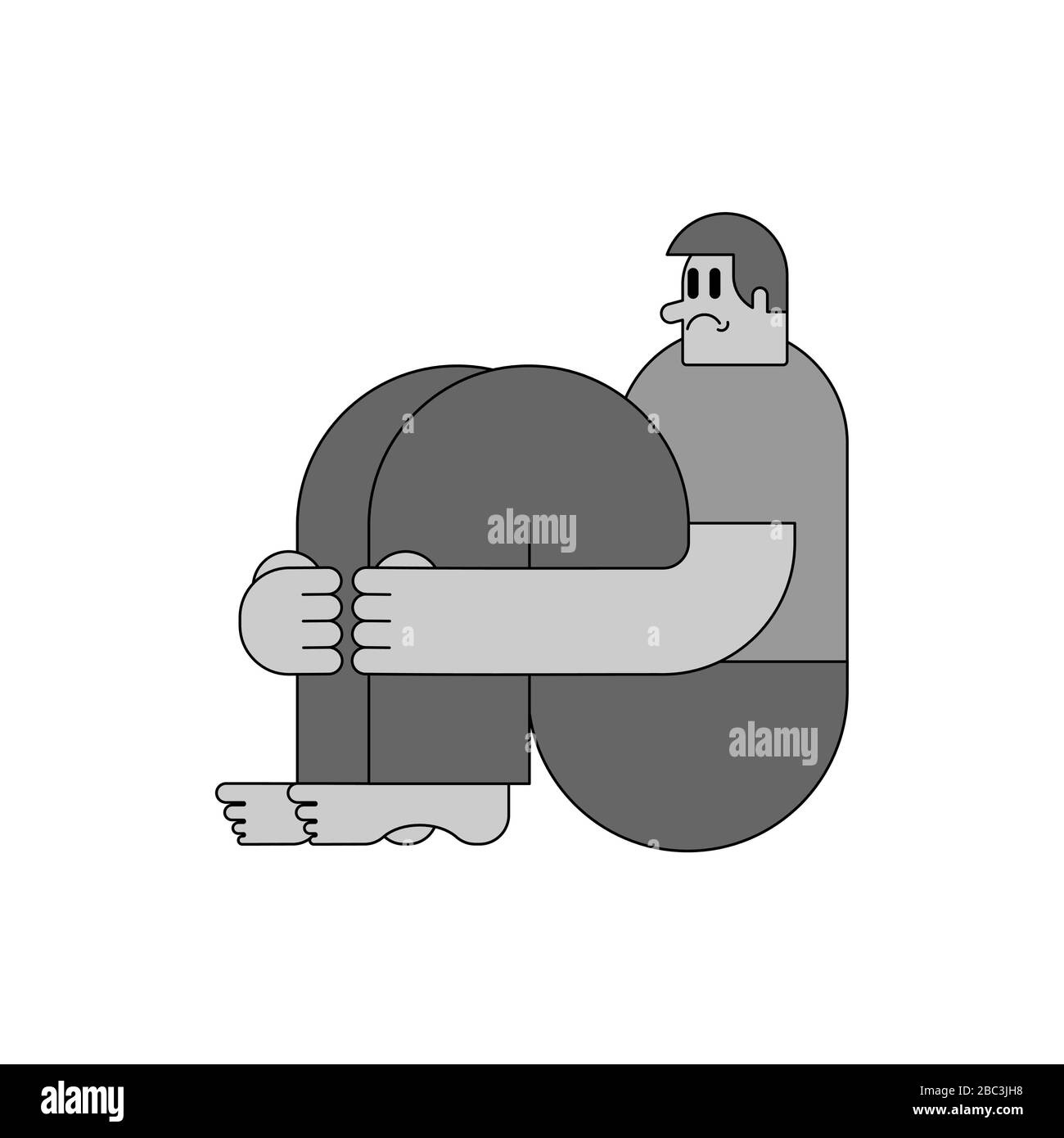 Lonely man in depression. Unhappy guy sitting and hugging her knees ...