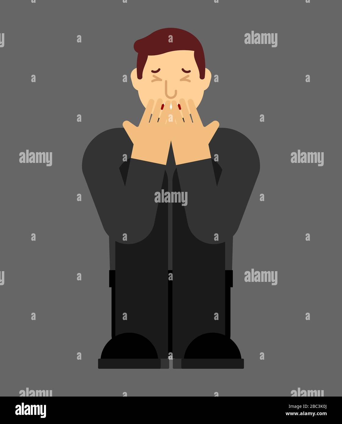 Lonely man in depression. Unhappy guy sitting and hugging her knees ...