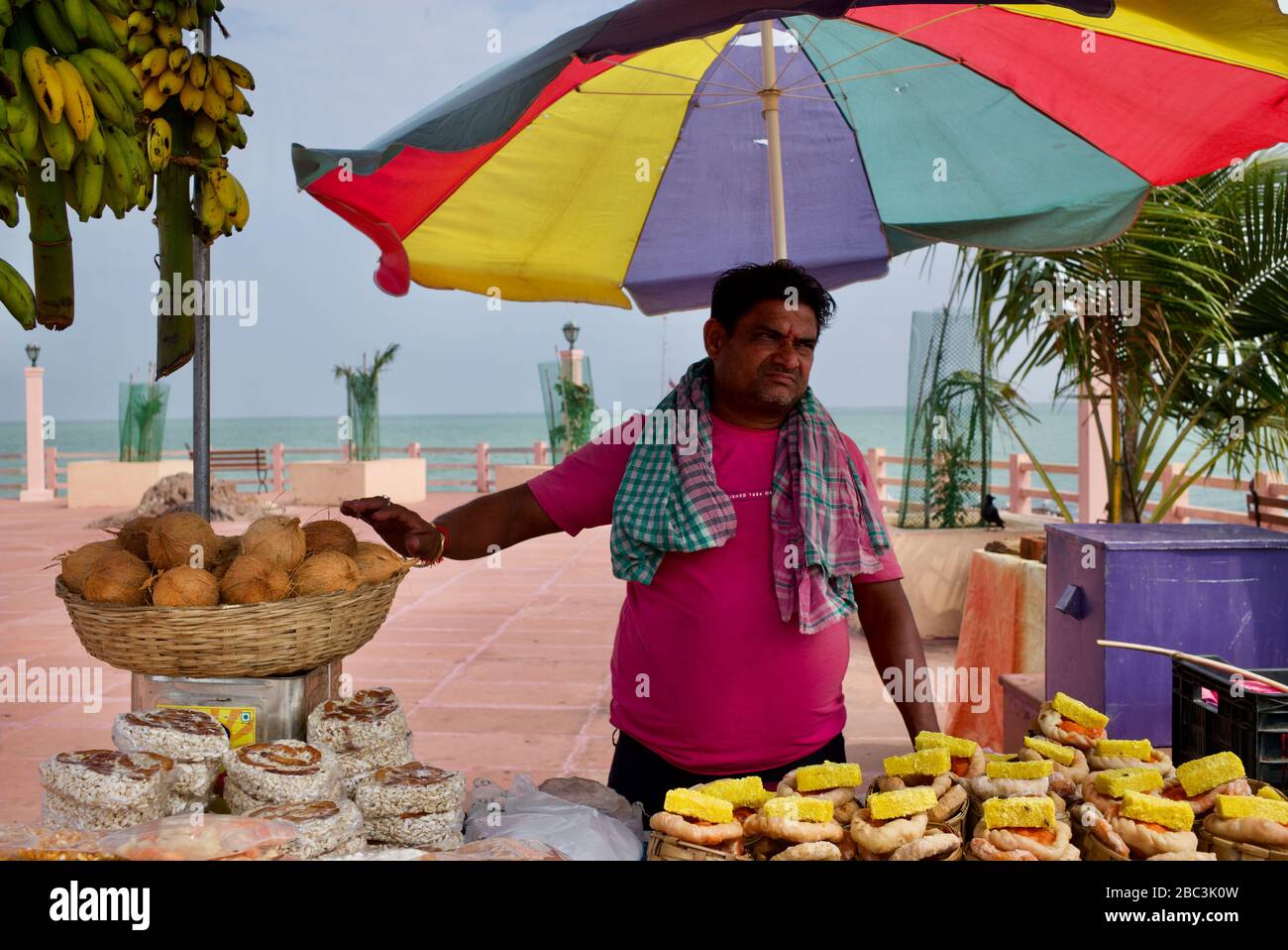 Stallholder at Kalijai temple, Chilika Lake, Odisha, India Stock Photo