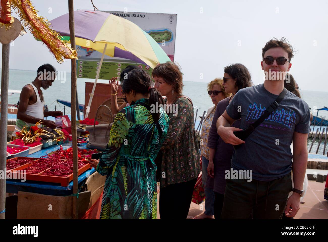 Tourists at Kalijai Temple, Chilika Lake, Odisha, India Stock Photo