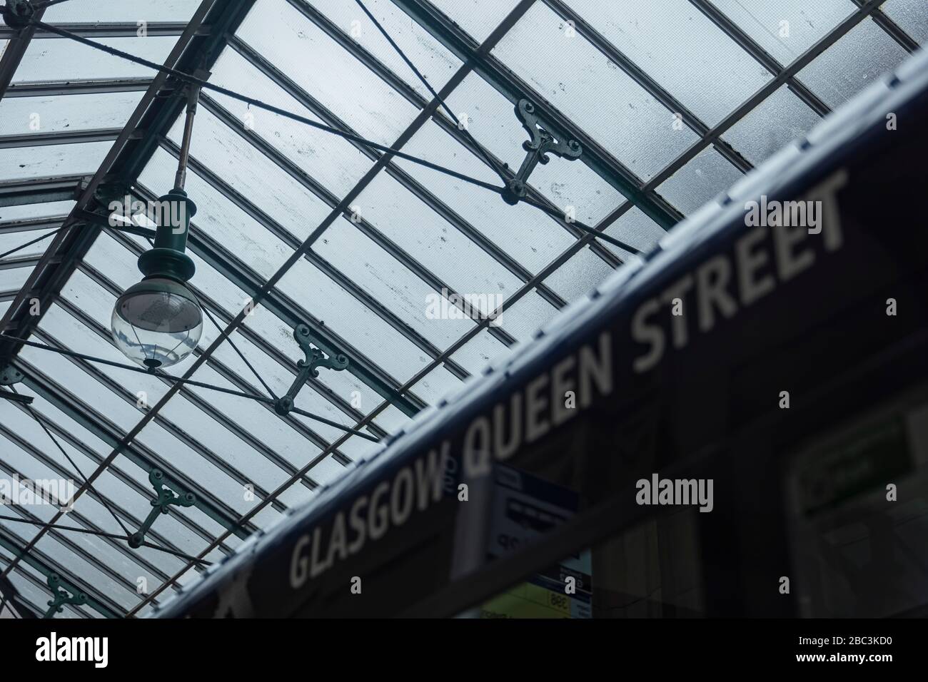 Glasgow Central Station with shuttle bus showing Glasgow Queen Street