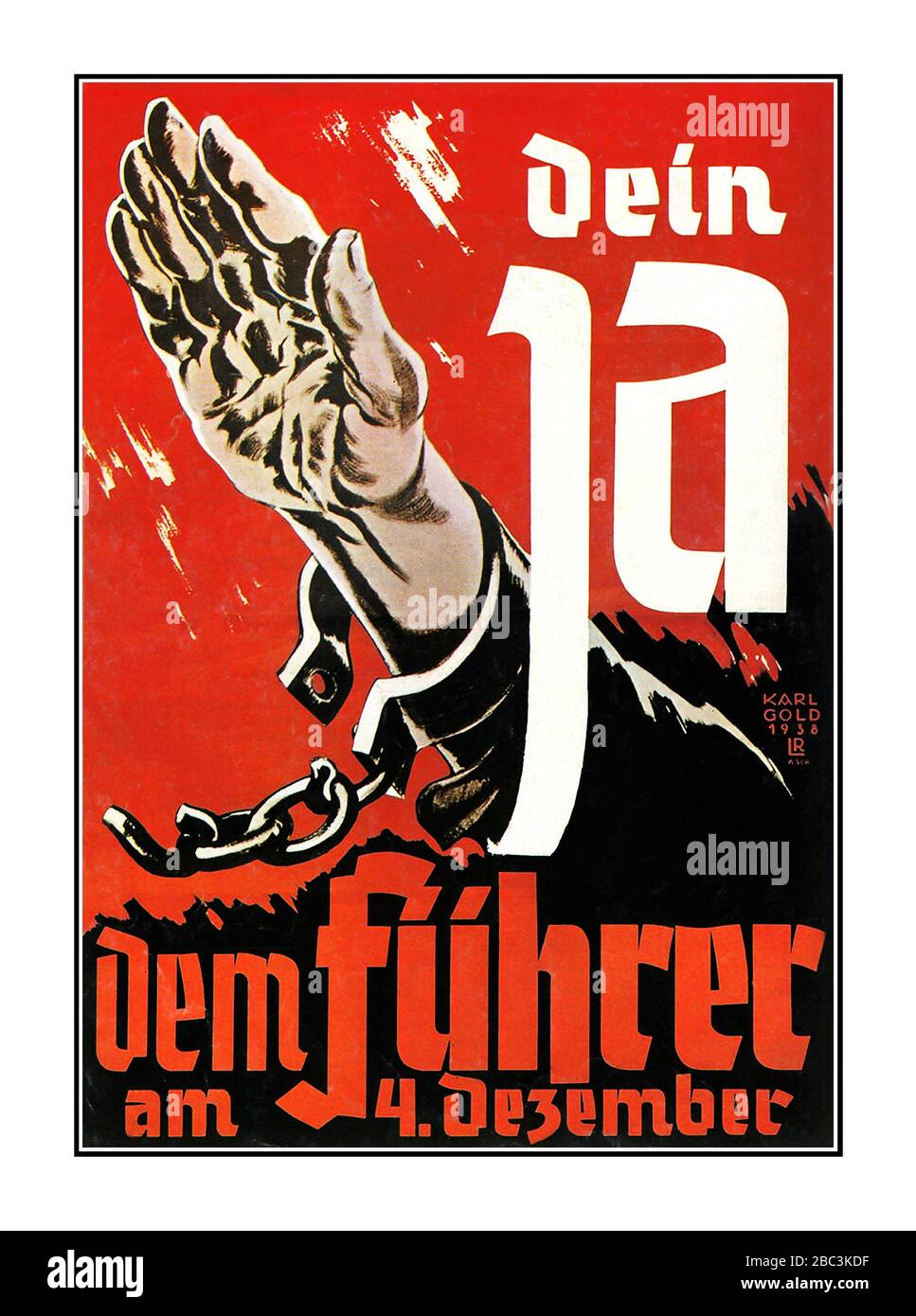Vintage Nazi Adolf Hitler Propaganda Poster ''Your YES to the leader on 4th of December', annexed Sudetenland, 1938 Poster urging support of the annexation of Sudetenland, Czechoslovakia, 1938 .Election poster for the Sudeten German by-elections. The Sudeten Germans cast their vote  4th December for annexation of Sudetenland to the German Third Reich. Stock Photo