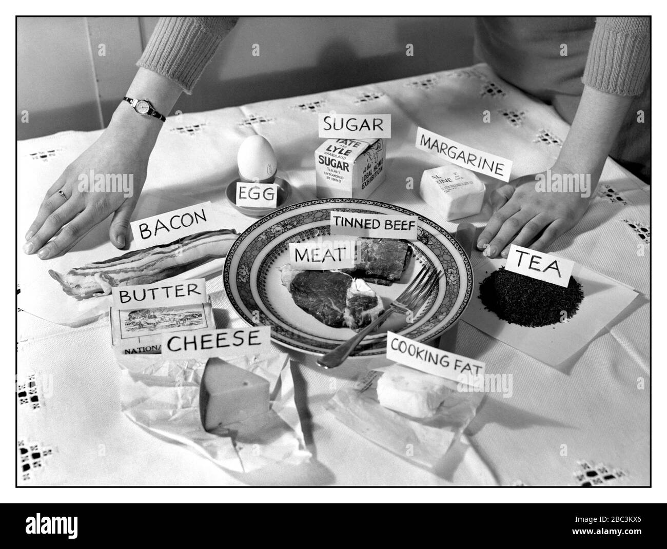 Ww2 Food Rationing 1939 1954 Display Of 1 Week Of Foodstuffs For 1 Person During Rationing Period Strictly Controlled By Ration Stamp Book Purchases In The Uk World War Ii Second World War