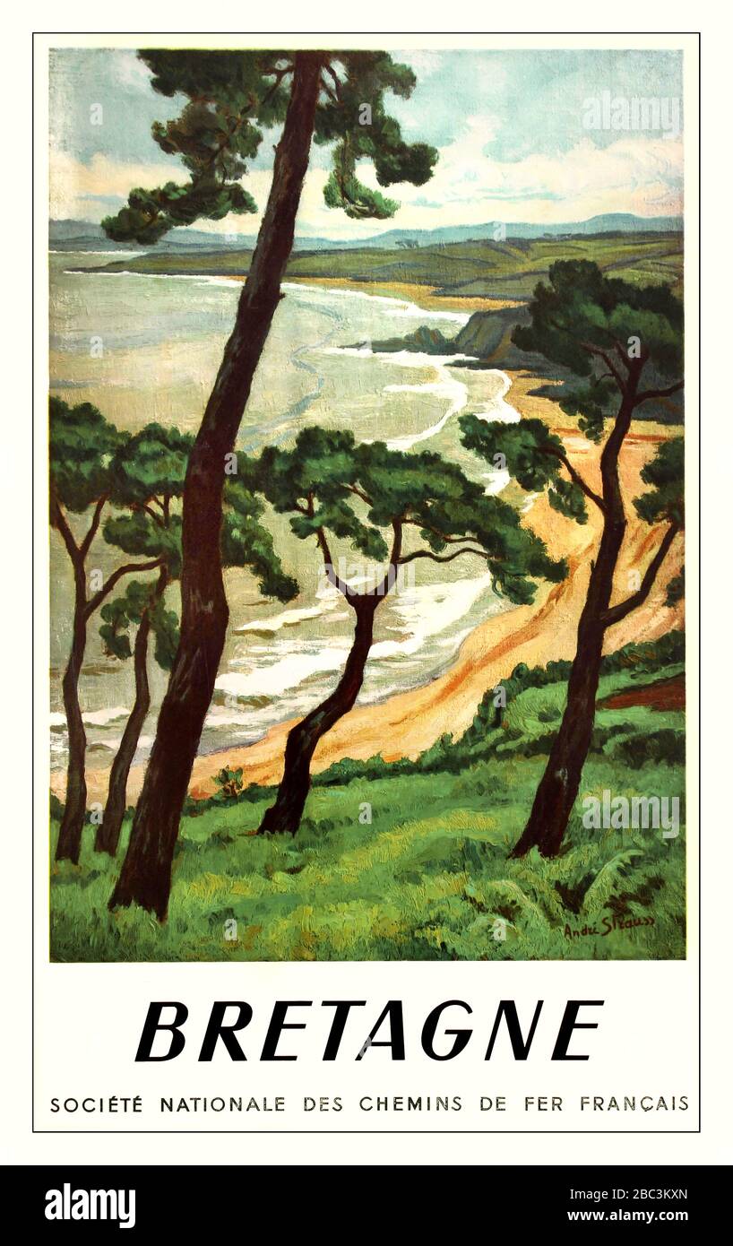 Vintage 1930s Travel Poster for BRETAGNE Brittany France society national des chemins de fer français Stock Photo