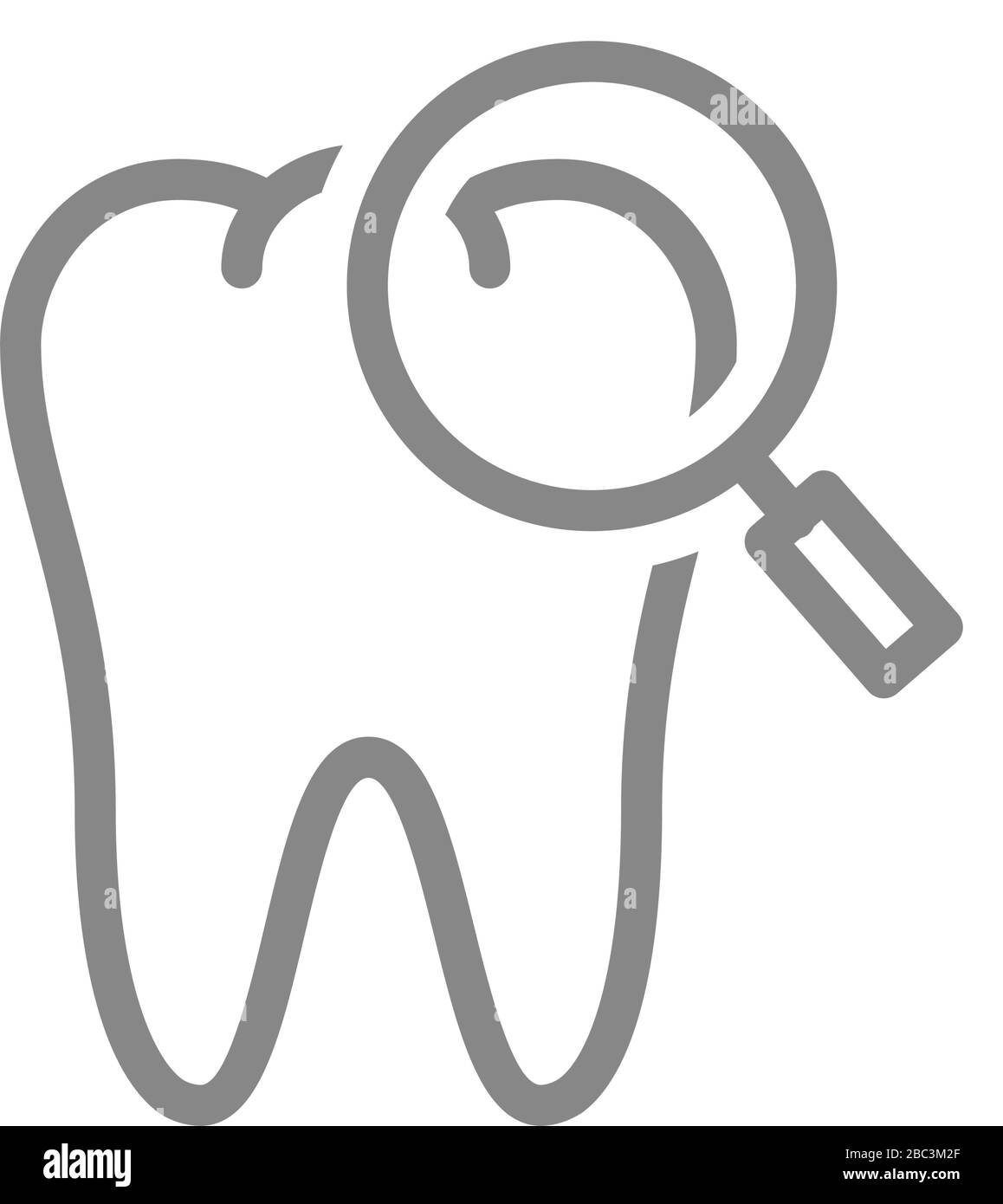 Tooth with magnifying glass line icon. Organ research, health analyzes ...