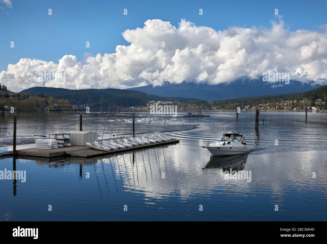 Port Moody Rocky Point Park. Sailboats on a wharf in Rocky Point Park, Port Moody, British Columbia. Stock Photo