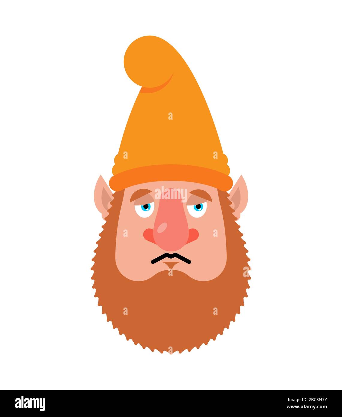 Garden gnome sad emoji. dwarf sorrowful emotions. dull. Vector